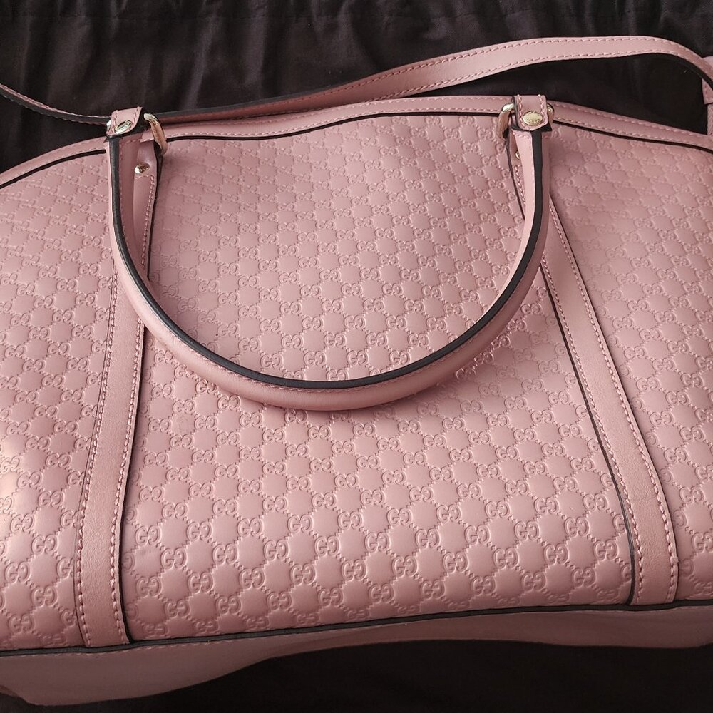 GUCCI - AUTHENTIC PINK LEATHER MICRO GUCCISIMA TOTE - Picture 2 of 12
